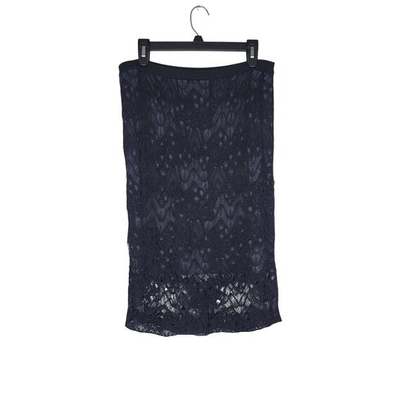 Eileen Fisher Lace Skirt Medium Black Knit Pull On Stretch Elastic Waist Pencil - Picture 1 of 7